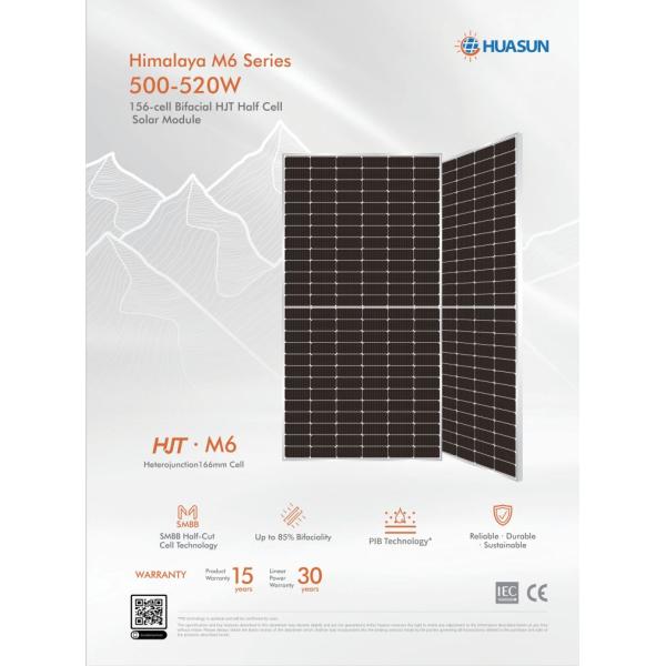 Модули Mono фотовольтайческий коммерчески солнечный Pv 500w 520W Huasun Bifacial фотовольтайческие