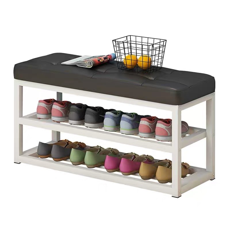 FOB Xiamen Port Durable Bamboo Metal Sitting Stool Shoes Rack for Bath Room Furniture