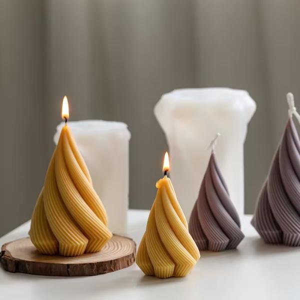 Unique Estética Ribbed Swivel Home Decor Espiral Ceia Cera Candela de Silício Moldes