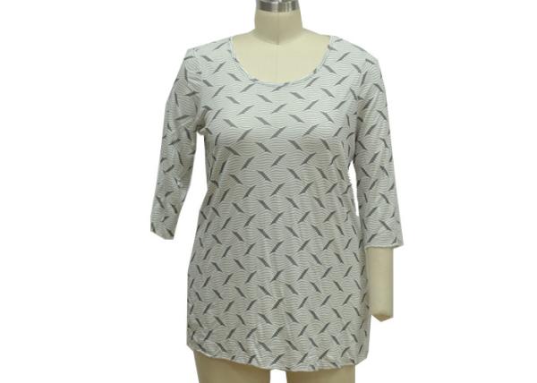 Ripple Shape Jacquard Women'S 3 4 Sleeve T Shirts , Ladies Round Neck T Shirts
