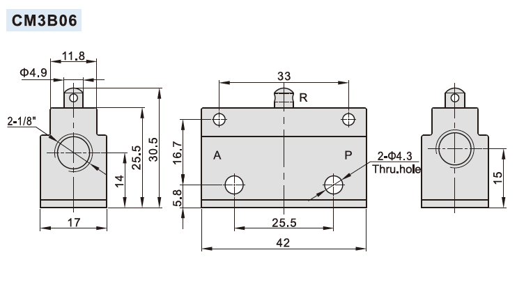 CM3B-06, CM3R-06, CM3L-06, CM3PL-06 AirTAC CM3 Series 3/2 way Control Valve 1/8