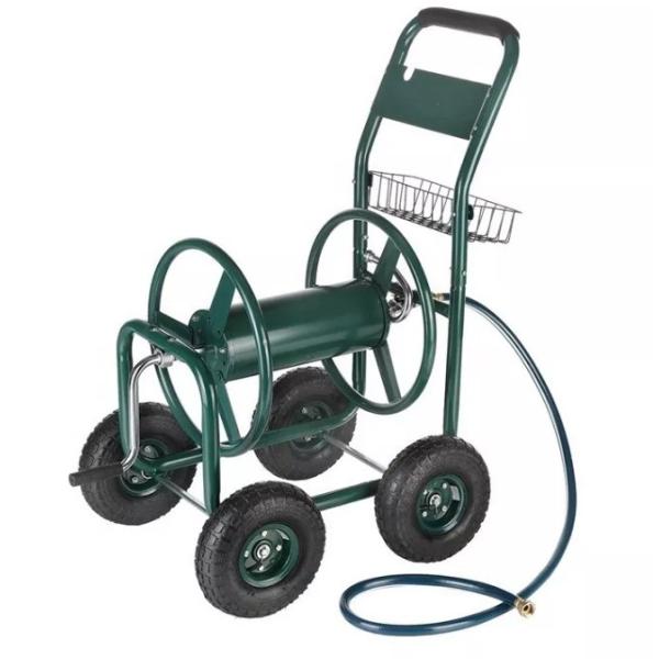 Green Hose Reel Cart Easy Assembly and Sturdy Steel Frame for Eco-friendly Gardening