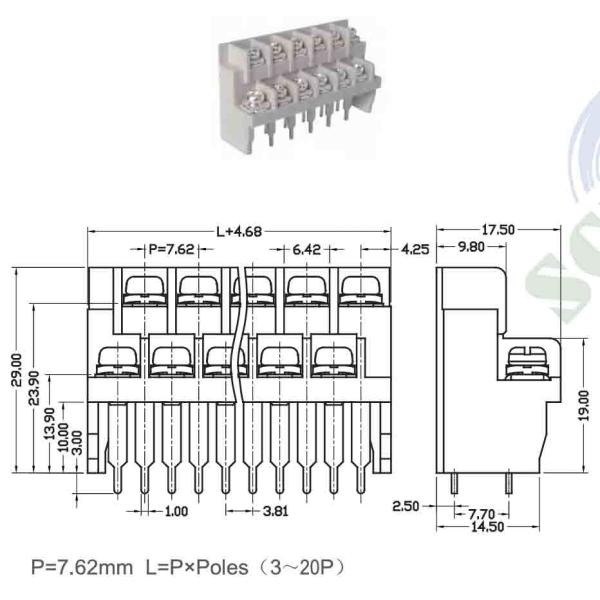 Insulation Resistance of 1000MΩ and Withstand Voltage of 3000V in Terminal Barrier Block for Electrical Connections
