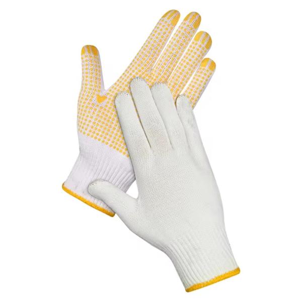 Preço por atacado Trabalho de Nylon PVC Polka Dots Luvas de tricô de algodão branco Luvas de segurança pessoal
