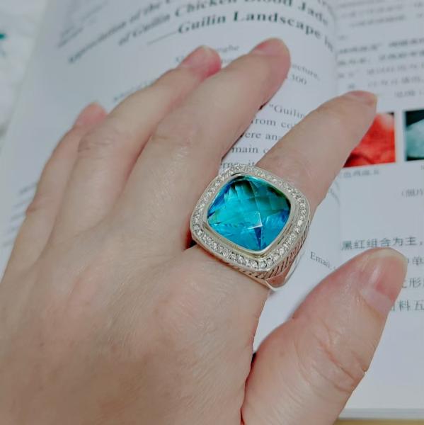 925 Sterling Silver With Blue Cubic Zirconia Stone Chunky Ring Inspired Jewelry