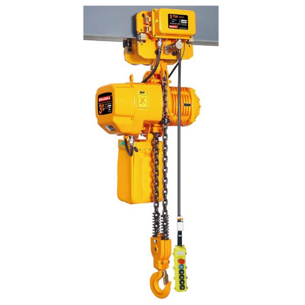 Yellow Color Push Travel Trolley , Heavy Duty Electric Chain Hoist