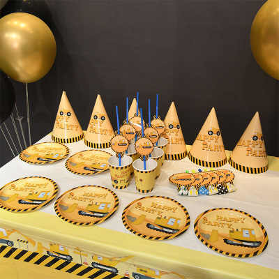 Engineering Car Children'S Birthday Party Tableware Set 8 People Party Paper Cup Paper Plate Birthday Party Decoration