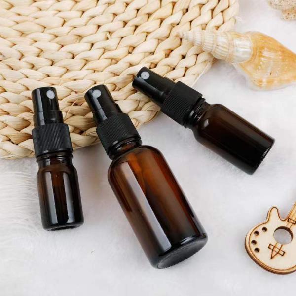 Stock Amber Glass Spray Bottle 10ml 15ml 20ml 30ml 50ml 100ml Round Glass Empty Perfume Bottle Black Cap Cylinder Bottle Perfume