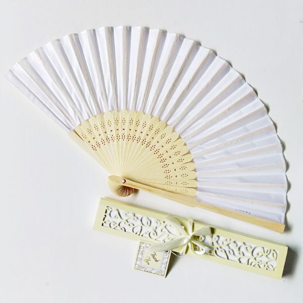 [I AM YOUR FANS] Natural Wood Silk Hand Fan for Wedding Favors & Party Gifts