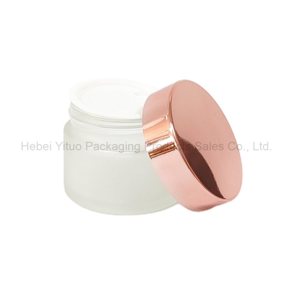 Support Customization Frosted Glass Cream Jar With Rose Gold Lid Empty Cosmetic Container