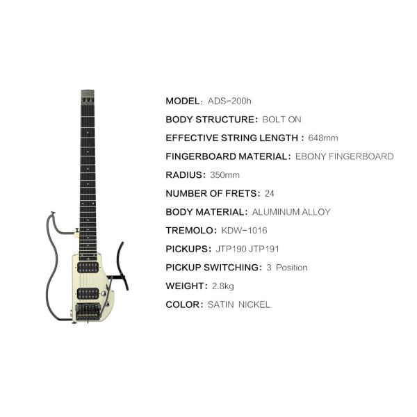 Unique Design Patented Grand Headless Foldable Travel Guitar with Double Humbuckers and Headphone Amplifier