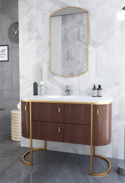 Modern Curved Stainless Steel Bathroom Vanity Cabinet Formaldehyde Free