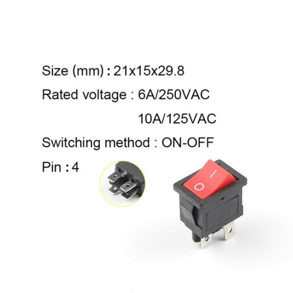 5 PCS / LOT KCD1 4 Pin 21*15mm On Off Boat Car Rocker Switch 6A 250V AC 10A/125V AC