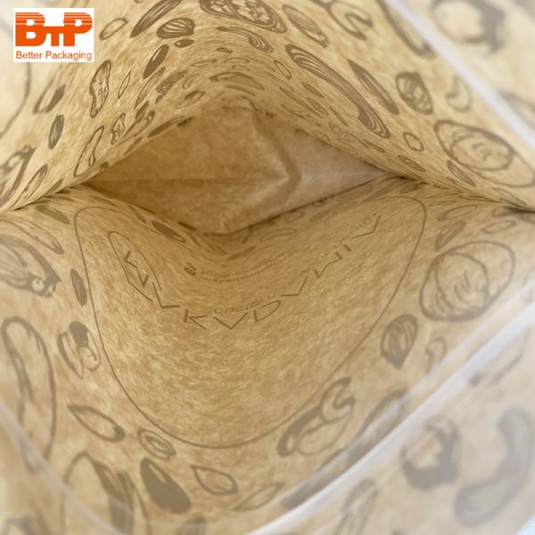 Biodegradable Paper and PLA Packaging Bag for Food Kraft Paper Zipper Bag Stand up Pouch ECO Friendly Materials Packing Bag