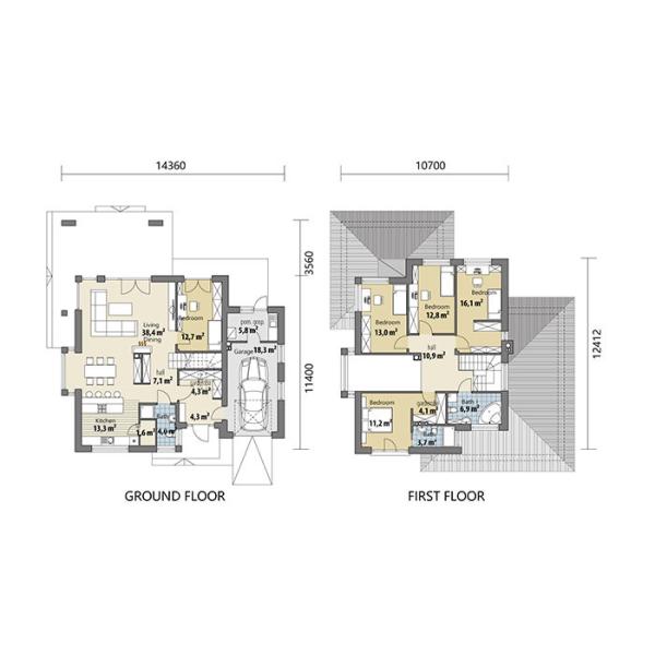 Des maisons unifamiliales conçoivent une villa préfabriquée de 5 chambres