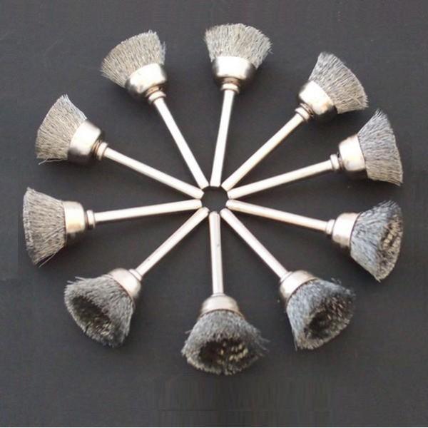 3Mm Shank Steel Wire Cup Brush / Rotary Steel Wire Miniature Cup Brushes 16mm OD