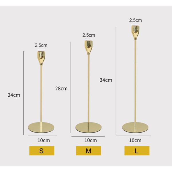 Home Decor Gold Color OEM Brass Taper Candle Holders Gift Set For Wedding Party