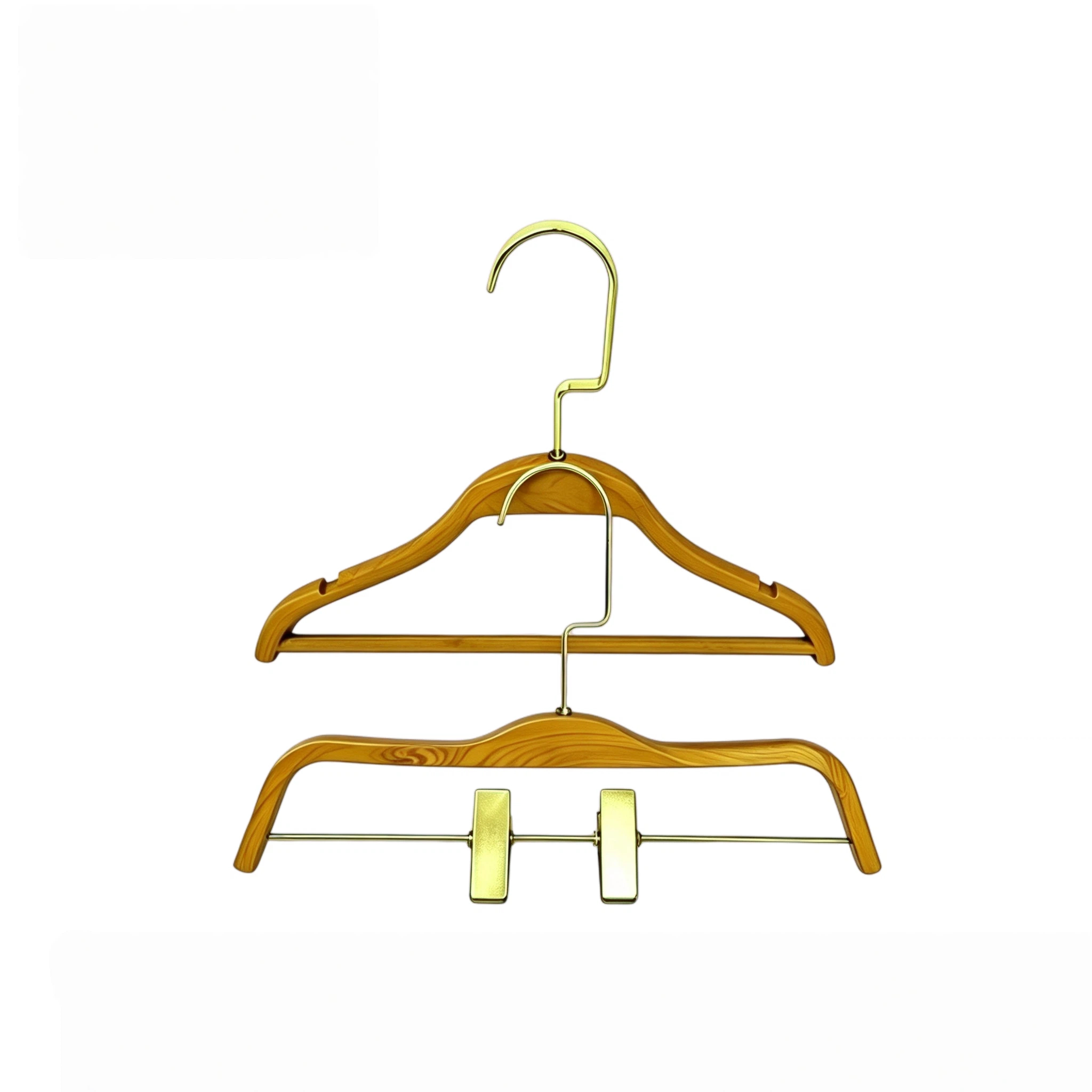 Wood-look non-slip residue-free children's clothing hangers and kids clothes hangers for durable use in stores