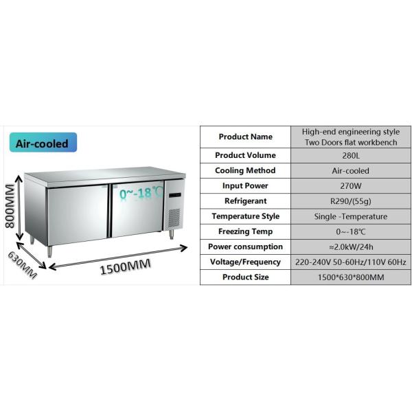 Space Saving 2 Door Commercial Freezer High Efficiency Commercial Kitchen Refrigerator Freezer