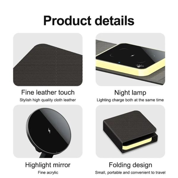 Wireless 3 In 1 Foldable Magnetic Charger Stand 15W Fast Quick Charging 20W Output Power For Earphones