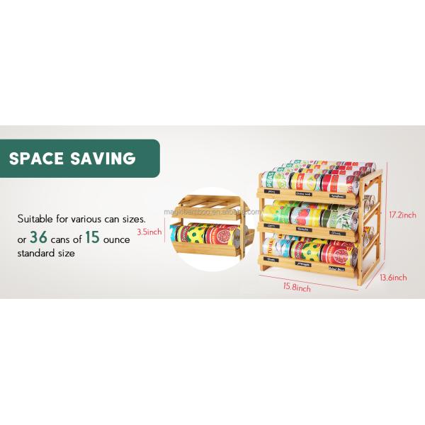 Пищевые продукты 3 уровень Складируемая бамбуковая банка держатель хранилища Организатор с устойчивой наклейкой на этикетке