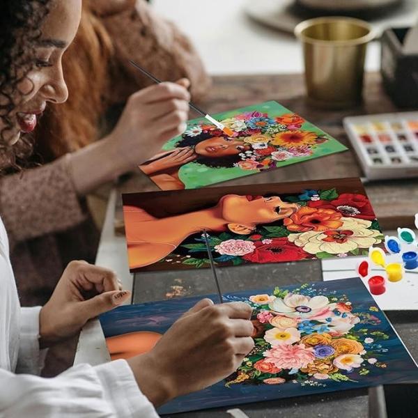 8 x 10 pouces Kit de toile pré-imprimée pré dessinée toile de coton Afro Queen pour les cadeaux pour adultes