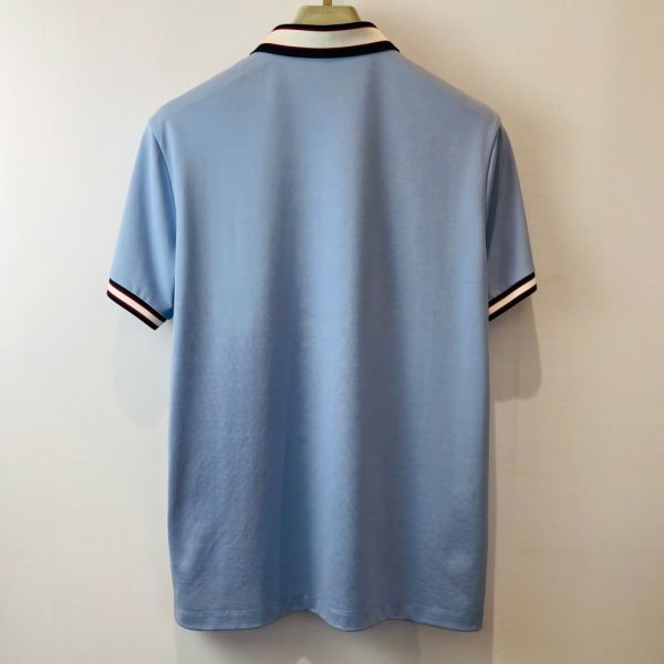 Men's Light Blue Polo Shirt with Contrast Collar &Embroidered Logo Business-Casual Style Men's Pique Polo Shirts