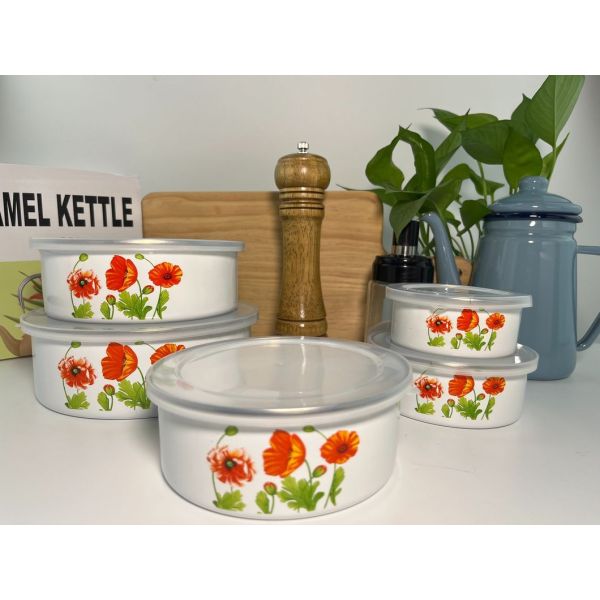 Enamel Carbon Steel Storage Bowl Set Five Pieces Enamelware Bowl Set Classical Style