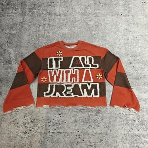 Camiseta de manga larga a rayas recortada con dobladillo sin rematar, lavado