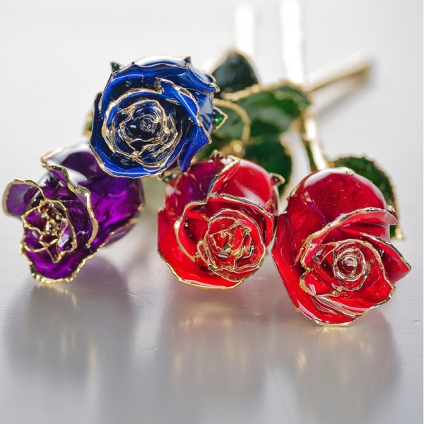 Valentine Day Birthday Wedding Gifts 24k Plated Natural Flowers with Stem Pure Handmade Eternal Roses