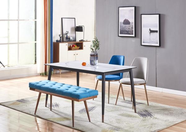 Marble Material 90cm 50kgs Black Metal Leg Dining Table