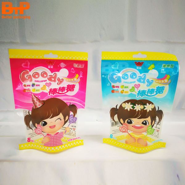 Food Grade Custom Printed Pouch Three Side Sealed Mylar Plastic Packaging Bags for Lollipop Candy Bar Sugar Mashmallow 3.5g 50g 100g