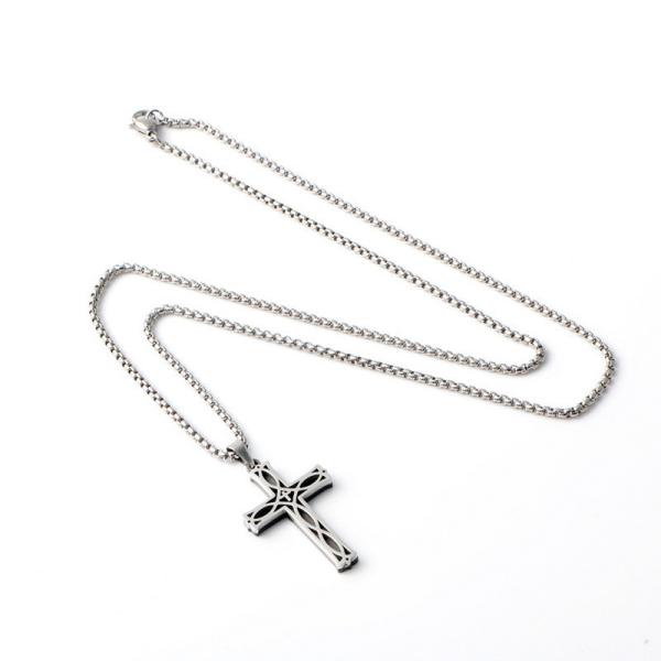 New stainless steel jewelry with fashionable and personalized patterns, hollowed out necklace, simple men's cross pendant