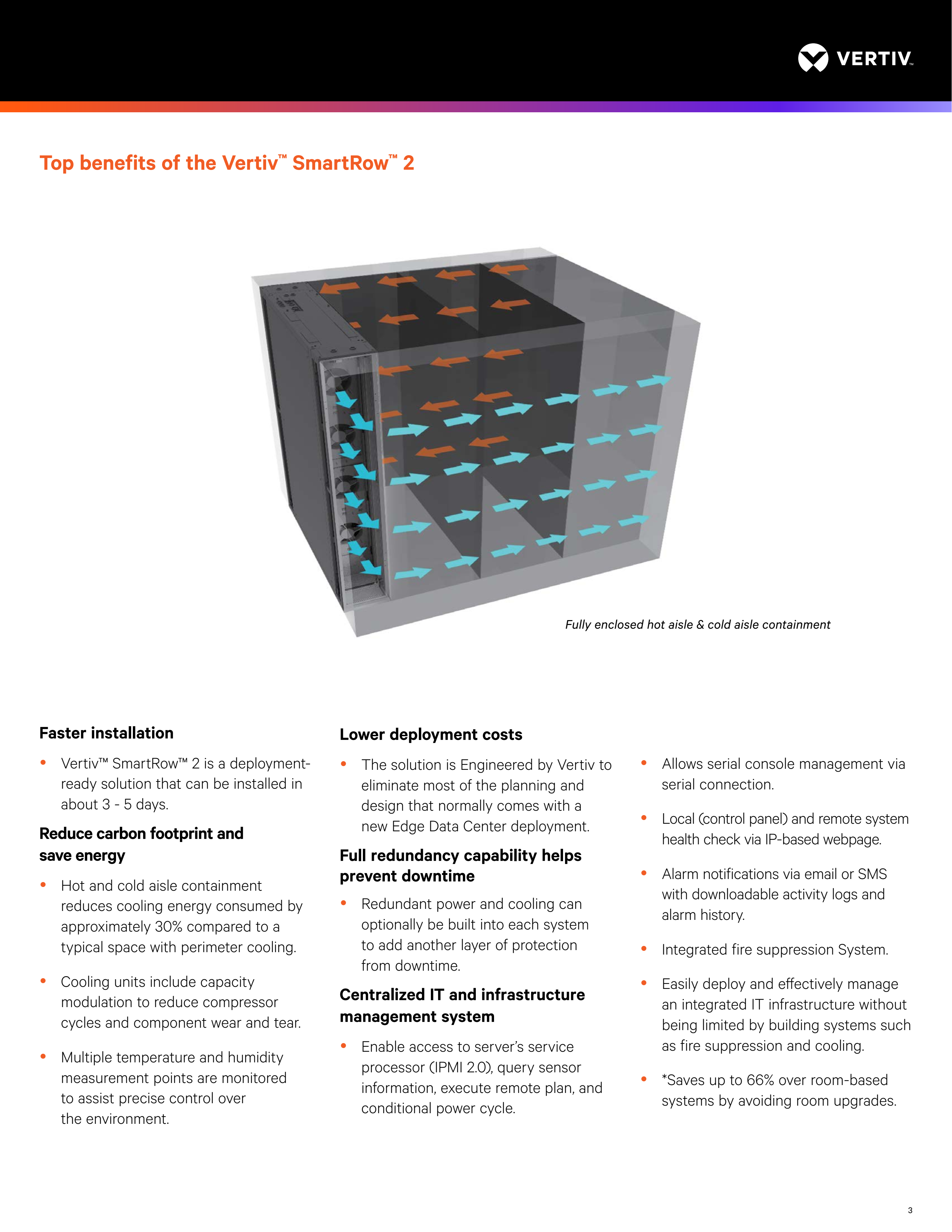 Vertiv SmartRow 2 Modular Data Center with Three Phase Power 100000 Wh Electric Energy and Environment Monitoring