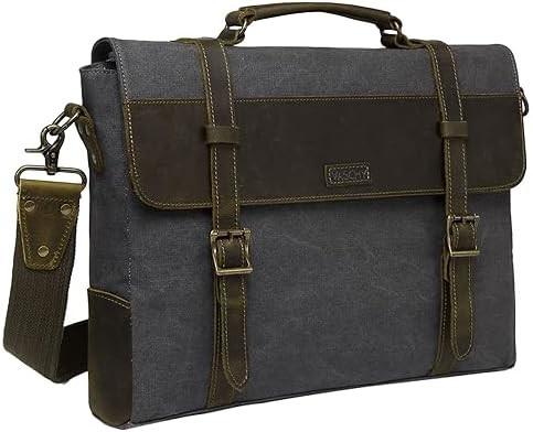 Messenger Bag for Men,Vintage Canvas Leather Canvas Laptop Satchel Shoulder Bag Business Briefcase