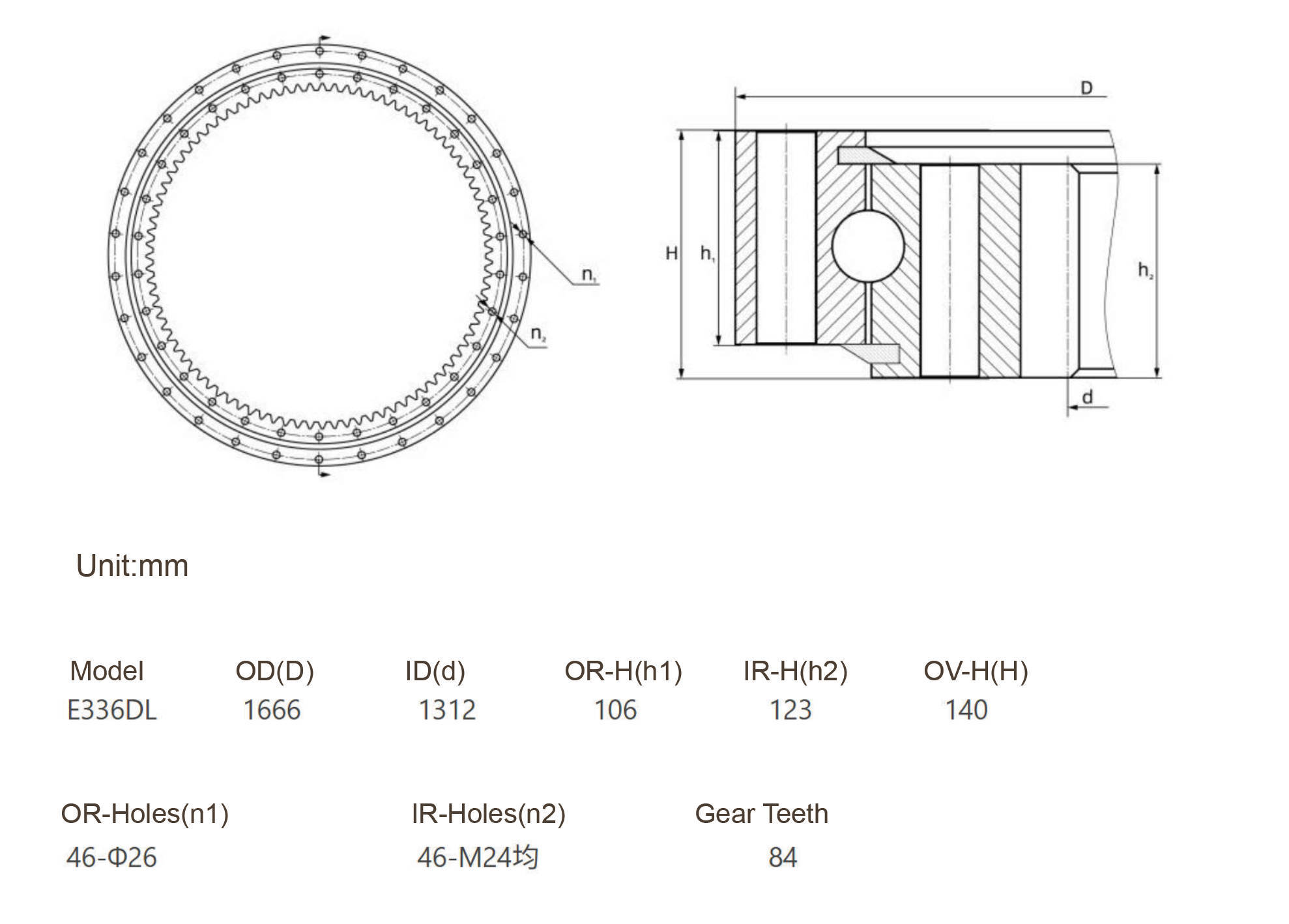 SLEWING BEARING E336D 296-6305 GEAR & BEARING GP-SWING PART OF 378-9574 POWER TRAIN AR
