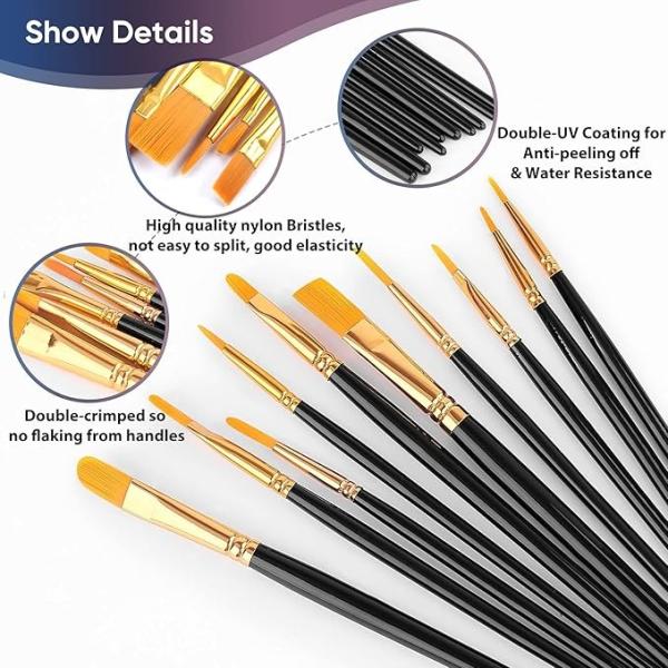 Acrylic Oil Watercolor Paint Brushes Set UV Resistant For Body Face Rock Canvas