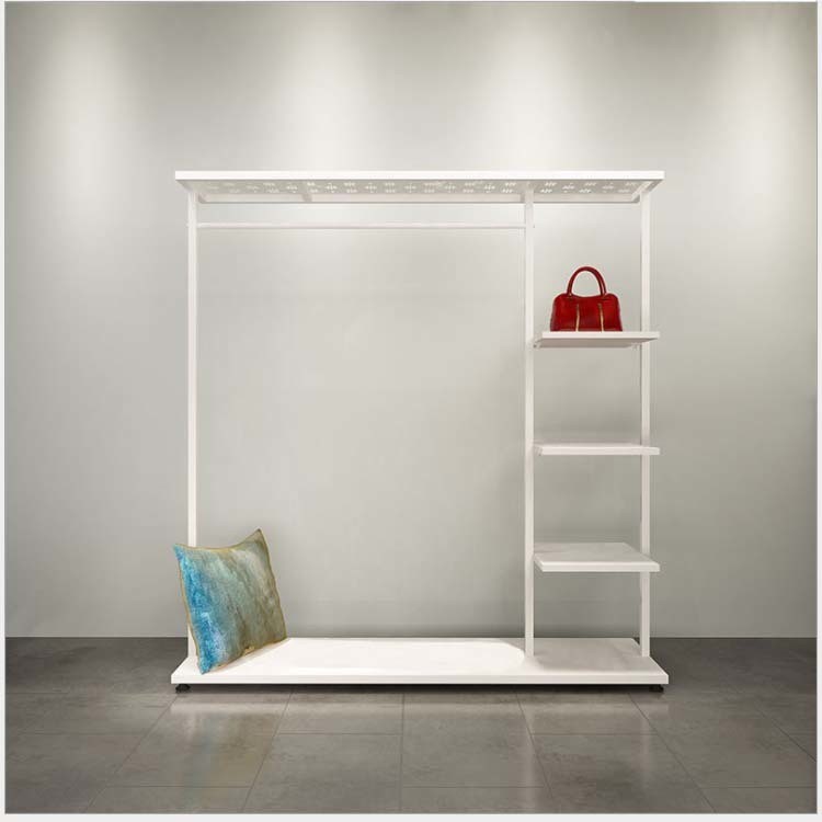 Commercial Sectional Display Furniture Gold Clothing Rack with Shelves and Wheels