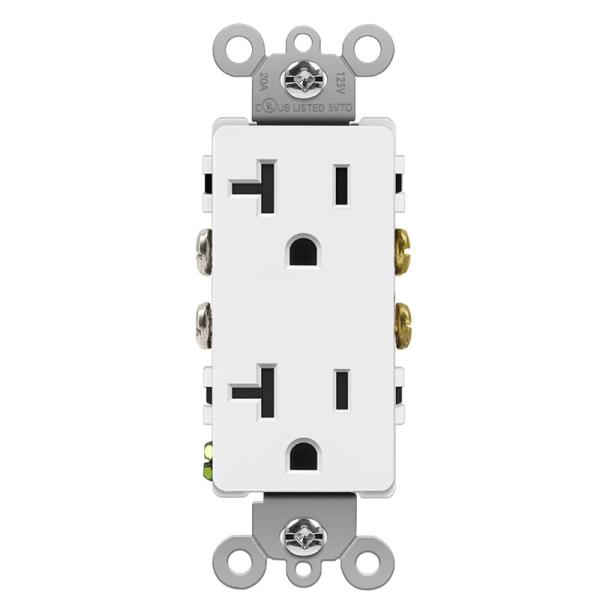 20 Amp Decorator Receptacle Plastic Wall Outlet Socket 125V 60Hz
