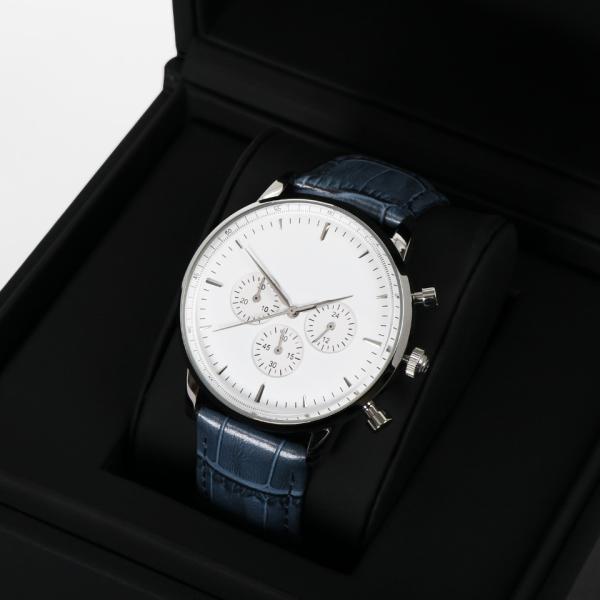 Blue Crocodile Band Stainless Steel Chronograph Watch With Butterfly Buckle