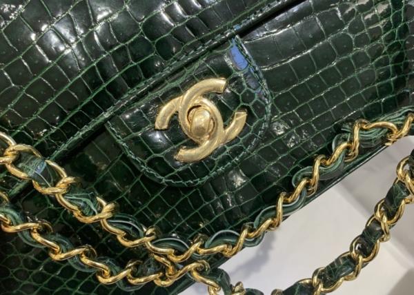 Classic Style Green Croc Crossbody Bag , 25.5cm Crocodile Skin Shoulder Bag