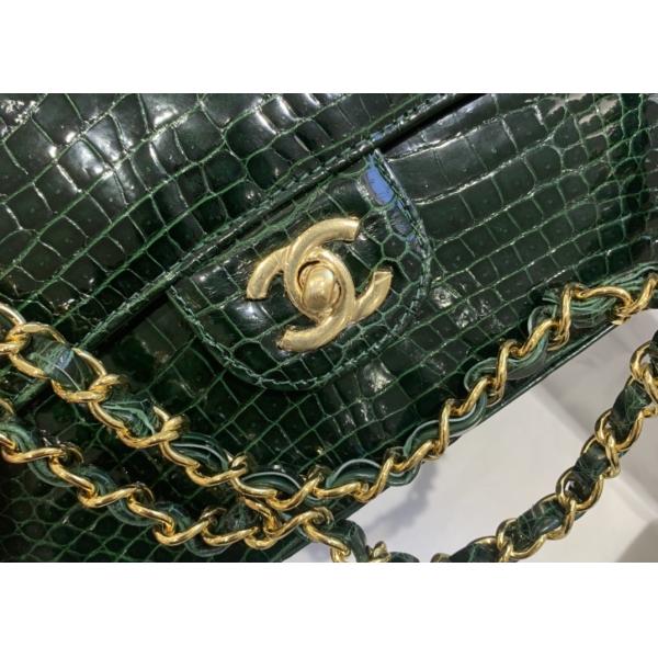 Classic Style Green Croc Crossbody Bag , 25.5cm Crocodile Skin Shoulder Bag