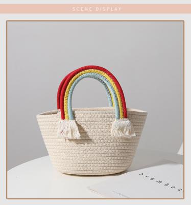 Algodão feito a mão novo bolsa versátil tecida da nuvem de Straw Woven Bag Lovely Rainbow do saco da praia do feriado do beira-mar do saco