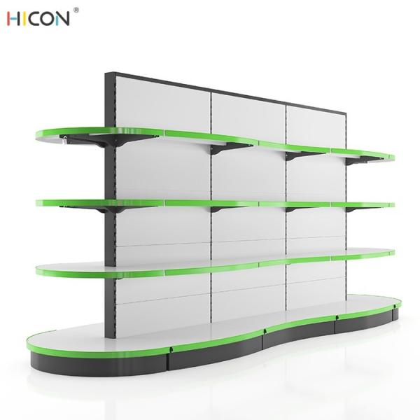 Durable Floor Glass White Wood Store Gondola Shelving Units