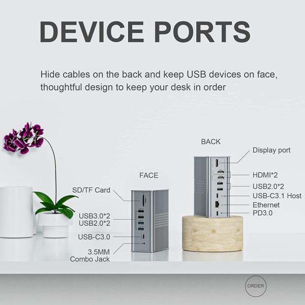 18 в 1 Thunderbolt USB C Докинговая станция Multi Usb Hub ДисплейLink 4K HDMI