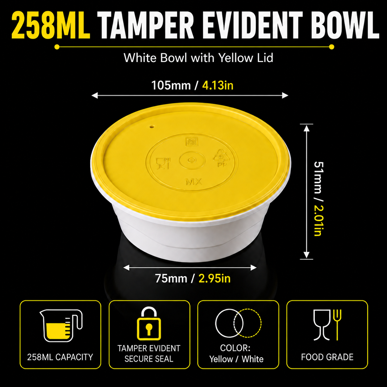 258ml Small Round Disposable PP Takeaway Tamper Evident Sauce Bowl With Lid