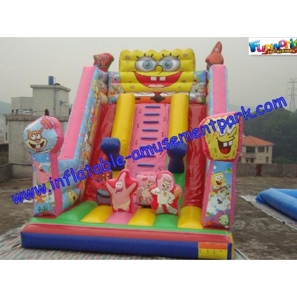 Cute Spongebob Commercial Inflatable Water Jumping Castle Slide For Kids EN14960