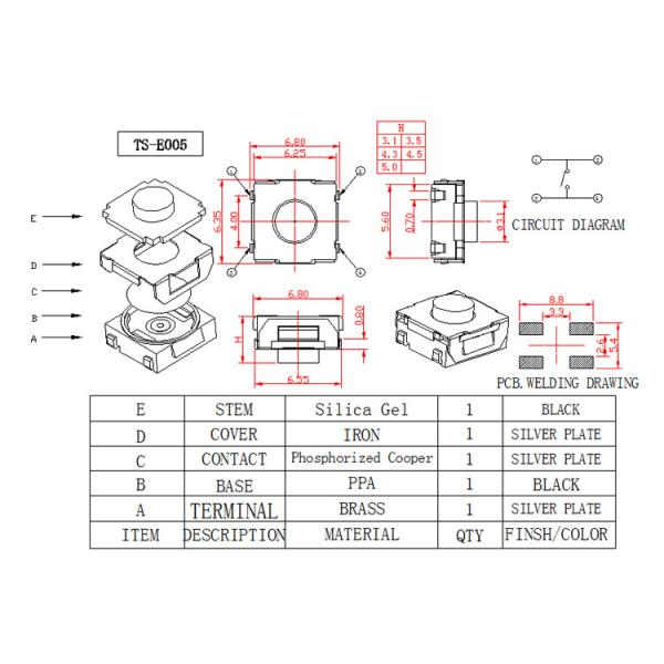 Momentary Waterproof Tactile Switch / SMD Tactile Switch For Car Key Remote