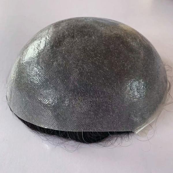 Homens heterossexuais Toupee Cabelo humano Perucas reais 100% cinza Full PU pele fina