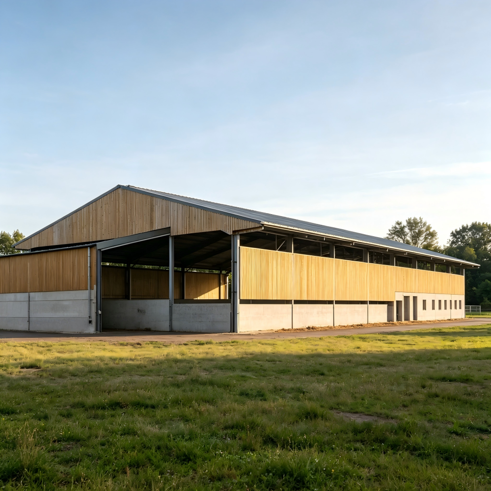 Animal Welfare Focused Steel Frame Cow Barn with High Ceiling Design for Industrial Manufacturing Warehouse Shed Room